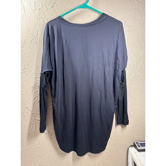All Saints Wavetop Top Navy Thin Hi-Low Hem Crew Neck Open Elbow Relax Size XS - Picture 2 of 6